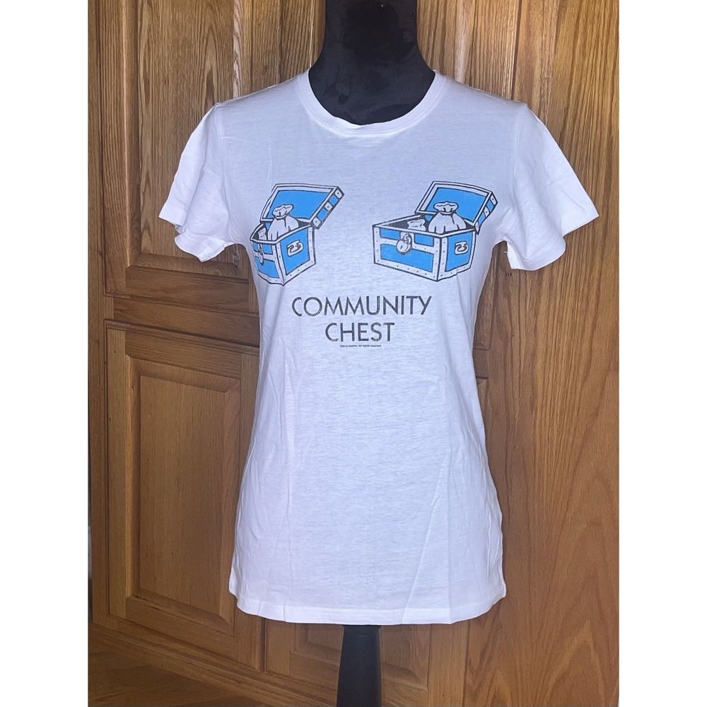 Monopoly Community Chest Mighty Fine Tee Shirt White Medium Juniors Slim